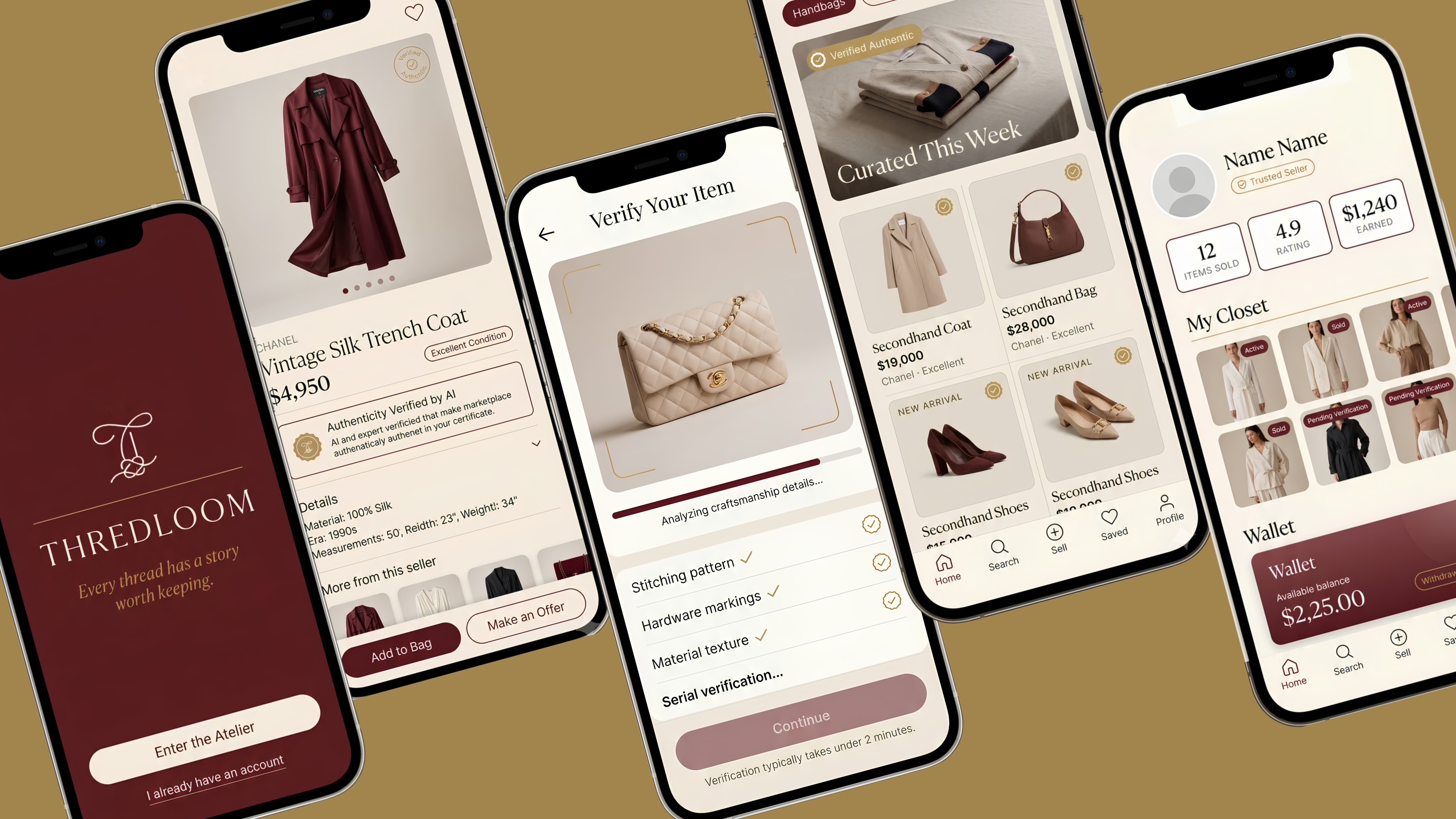 Thredloom luxury resale mobile app UI